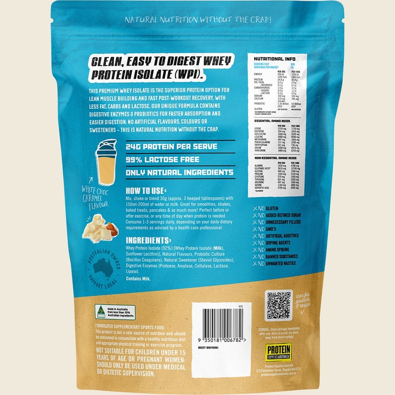 Protein Supplies Australia WPI Whey Protein Isolate White Choc Caramel