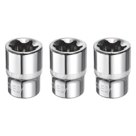 HARFINGTON 3pcs E-Torx Socket 1/2" Drive E24 Star Female Socket 1.5" Length External Torx Deep Sleeve CR-V Chrome Plating 6 Point Spline Sleeve for Auto Repairs Home Maintenance