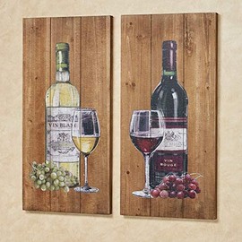 Touch of Class Aged to Perfection Wine Wall Art Set of Two - Wooden - Brown, Purple, Yellow, Green - Slatted Wood Decor for Kitchen, Dining Room, Bar, Wine Cellar, Restaurant