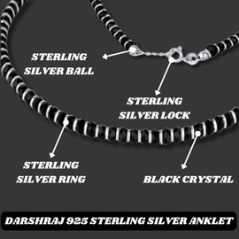 DARSHRAJ Handmade Sterling Silver Anklet | Black Crystal Payal Anklet For Women | Chandi Ki Payal | 925 Anklet