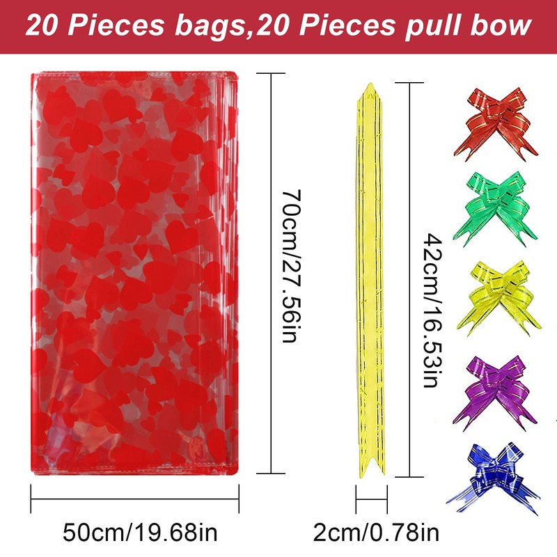 20 Pack Cellophane Basket Bags with Pull Bow Set Christmas