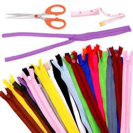 Swpeet 42Pcs 20 Mixed Color 20" Nylon Invisible Zippers with Measuring Tape and Scissors Assortment Kit, Hidden Zipper Multicolor Nylon Invisible Sewing Zipper for Tailor Garment Sewing Craft