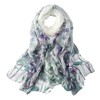 JWSilk Long Silk Chiffon Scarf Floral Print, White
