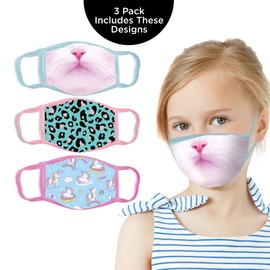 ABG Accessories Girls' 3-Pack Kid Fashionable Protection, Reusable Fabric Face Mask Age 3-7, Unicorn Design, 3 Count (Pack of 1)