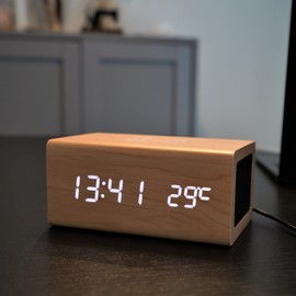 WOOD SHOW Bluetooth 5.0 Speaker Clock, Stylish, Wireless Speaker, Multi-functional Clock, Thermometer, Alarm Clock, Qi International Standards, Radio Law Certified, USB Powered (Fashionable Wood)