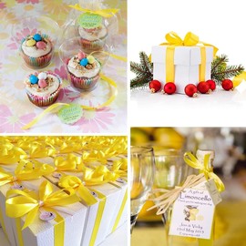 Lemon Yellow Satin Ribbon 1 Inches x 25 Yards, Solid Color Fabric Ribbon for Gift Wrapping, Crafts, Hair Bows Making, Wreath, Wedding Party Decoration and Sewing Projects