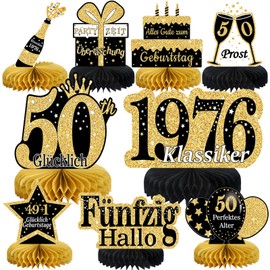 Voxisroma 50th Birthday Men 9 Pieces Black Golden Honeycomb Centrepiece Table Decoration Birthday, 50th Decoration, 50th Party Decoration for Women, Men, Gifts (German)