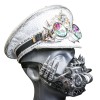 GIFTSHOP101 White Sequins Steampunk Captain Cap Kaleidoscope Goggle with Silver