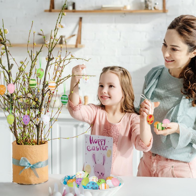 Jangostor 48 Pieces Painted Plastic Eggs, 4 cm Hanging Easter