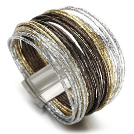 Fesciory Leopard Bracelet for Women, Boho Leather Wrap Multi-Layer Pearl Crystal Bracelet Bangle Jewelry (Leather String(GoldBrown))