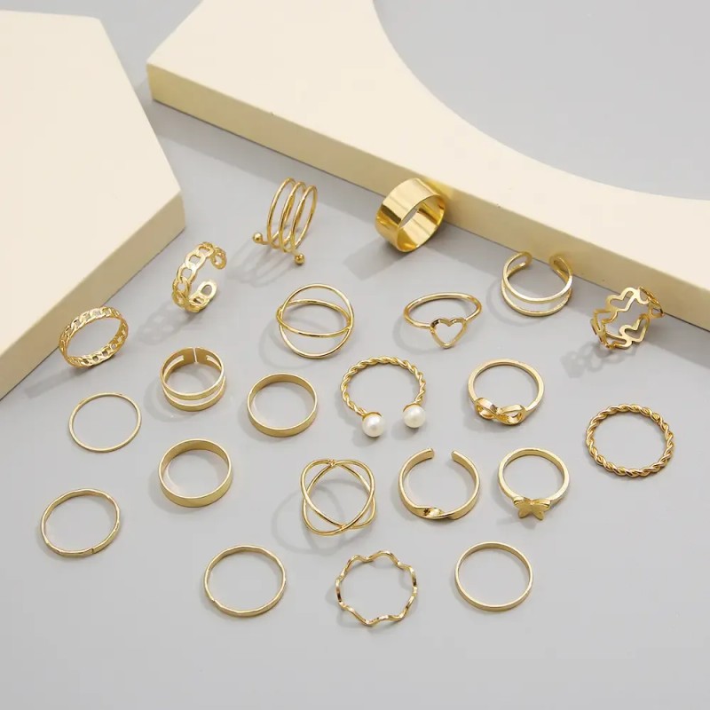 Anillos Ajustable Sortija Set De 46 Pz Dorados Mujer Joyerí