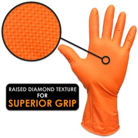 INNOVATIVE HAUS Heavy Duty Nitrile Gloves. Orange 8 Mil. Shop Gloves Mechanic Disposable. Mechanic Rubber Gloves Disposable. Large. Pack of 100