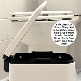 Homie Soft Close, Slim Trash Can 6 Liter / 1.6 Gallon with Anti - Bag Slip Liner and Lid, Use as Mini Garbage Basket, Slim Dust Bin, or Decor in Bathroom, Restroom, Kitchen, or Bedroom (Matte White)