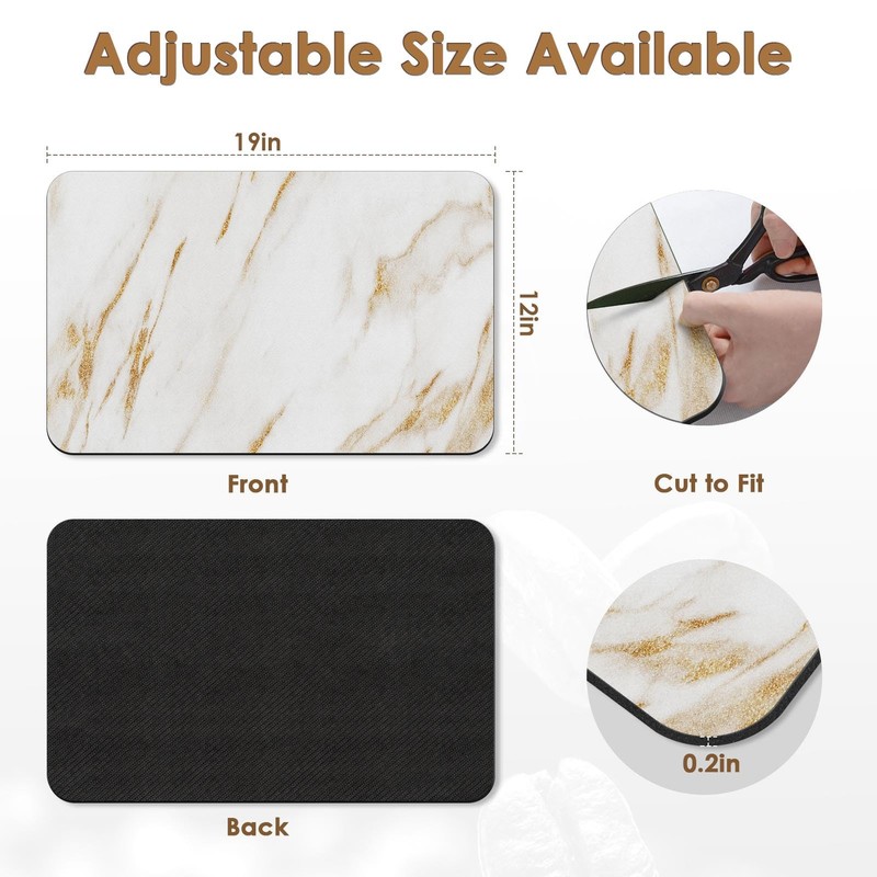 Arttown Coffee Mat for Countertops, Marble White Gold Dish Drying