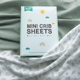 Mini Crib Sheets 4 Pack for Baby Boys & Girls, Neutral Mini Crib Sheet Fitted 52'' x 28'' for Standard Mini Crib Mattress, Ultra Soft Material Baby Mini Sheet, Aqua Leaf