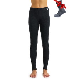Merino Wool Base Layer Women Pants 100% Merino Wool Leggings Midweight Thermal Underwear Bottoms + Wool Socks (XX-Large, 320 Charcoal Grey)
