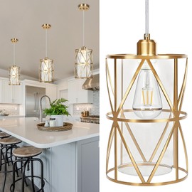Zlierop Brushed Gold Pendant Light, Modern Kitchen Pendant Lighting Over Island, Pendant Lighting with Clear Glass Shade, Glass Pendant Lights Kitchen Island, Foyer, Dining Room, Entryway