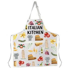LEVLO Italian Cooking Apron - Multicolour Bib Style - Unisex-Adults - One Size Fits All - Waterproof Composite Fabric - 2 Pockets - Fashion Apron for Cooks, Gift Recipients, Activity Enthusiasts