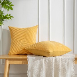 DecorMommt Sofa Cushion Covers 45 x 45 cm Yellow Cushion Cover Cord Velvet Cushion Covers Autumn Winter Decorative Modern Set of 2 Washable Uadrat Cushion Cover for Living Room Bedroom Balcony Home