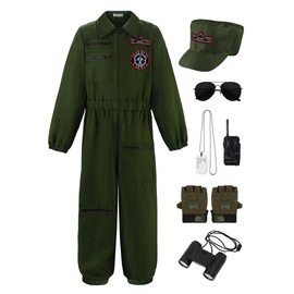 ReliBeauty Children's Pilot Costume, Fighter Jet Pilot Costume, Children, Green with Accessories, 140