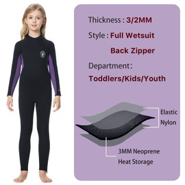 Lemorecn Wetsuit Kids 3mm Back Zip Full Wetsuit for Boys Girls Toddlers(CA4131blackpurple-2)