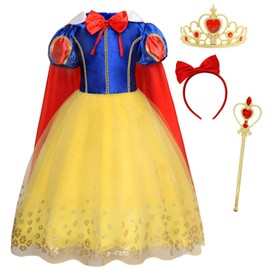 AmzBarley Girls Princess Costume Kids Dressing up Dress Child Fancy Party Outfit Birthday Cosplay, Thin, Pack of 1, Yellow 02+005, 3-4 Years