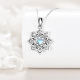 VENACOLY Spinning Lotus Necklace S925 Sterling Silver Fidget Lotus Moonstone Pendant Lotus Fidget Necklaces Anxiety Jewellery Gifts For Women Female Lover