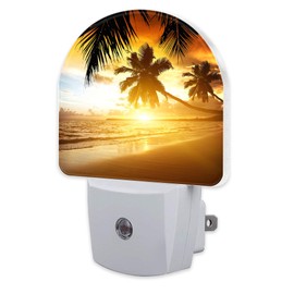 sndheke Tropical Ocean Beach Night Light, Palm Trees at Sunset Dusk to Dawn Night Light Plug in,0.5w Energy Saving Sleep Friendly Night Light for Kids Boys Girls Home Decor