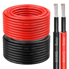 Kimbluth 8 AWG Solar Cable 50FT Red + 50FT Black Tinned Copper Wire, 8 Gauge Solar Panel Wire for RV, Automotive, Trailer, Marine, Outdoors