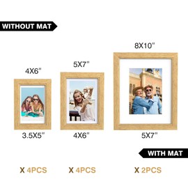 Povrgive Picture Frame Set 10 Pack, Gallery Wall Frame Set with Mat for Wall Mounting or Tabletop Display, Two 8x10, Four 5x7, Four 4x6, Photo Frames for Wall and Tabletop, Made of Solid Wood, Covered