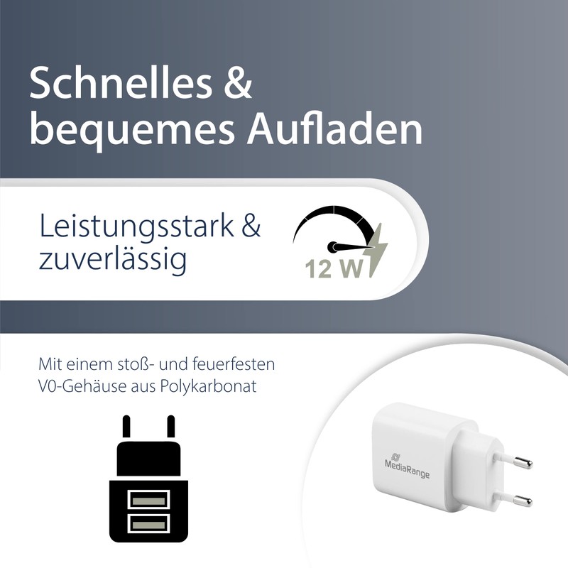 MediaRange USB Charging Adapter – 2-Port Socket Charger Adapter 12