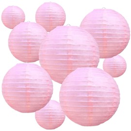 DecoGlee Pink Round Paper Lanterns Hanging Decorative Chinese Paper Lanterns Lamp for Valentine Birthday Wedding Party Decoration and Baby Bridal Shower（10 Packs）