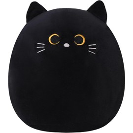 SQEQE Cat Plush Pillow Kawaii Stuffed Animal Fluffy Cartoon Cat Plushies Cat Plushie Doll Toys Soft Shape Design Stuffed Animals Gifts for Kids(Black, 25 CM)