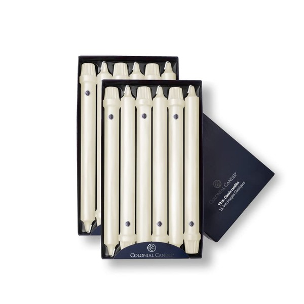 Colonial Candle Unscented Taper Candle, Classic Collection, Ivory, 10 In, Pack of 12 - Up to 8 Hours Burn