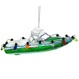 Kurt Adler Nobel Gems Glass Speed Boat Ornament, 4.5 inches, GREEN Hull