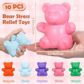 Meooeck 10 Pieces Bear Stress Relief Toys Sensory Fidget Toys Squeeze Stretchy Bear Toys Stress Relief Toys for Adults Kids for Party Favor Easter Basket Stuffers Funny Pressure Relief Gifts