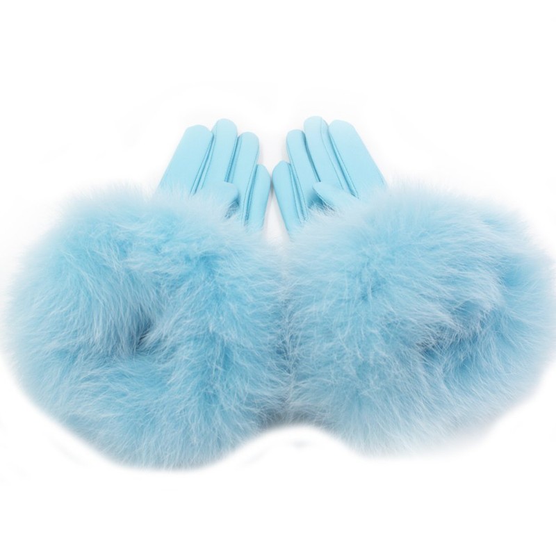 Women Genuine Lambskin Leather Winter Lined Gloves with Fox Fur