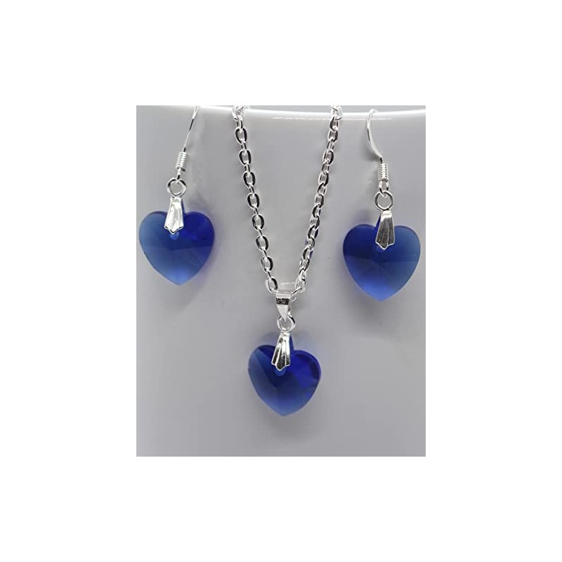 Beautiful Crystal Heart Pendant Jewellery Set (Blue)