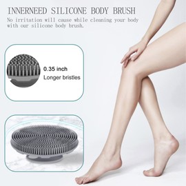 INNERNEED Food-Grade Soft Silicone Body Scrubber Shower Brush Handheld Cleansing Skin Brush, Gentle Exfoliating and Lather Well (Gray)