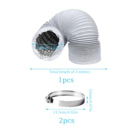 RYAN Exhaust Hose 100 mm Length 3 m Exhaust Hose Dryer Flexible PVC Aluminium Pipe Hose Aluminium with 2 Hose Clips Stainless Steel for Air Conditioners Tumble Dryer Extractor Hood Dryer Hose
