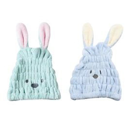 Tiardey 2 Pieces Microfiber Hair Cap for Dry Hair with Cute Cat Ears Quick Dry Swim Cap Cartoon Hair Turban Twisted Super Absorbent Hair Towel Hair Wrap