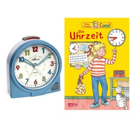 Atlanta Children's Alarm Clock for Girls without Ticking + Children's Book Conni The Time (Blue)