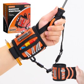 Magnetic Wristband With Coiled Lanyard, Lightweight Nylon Support Wrist With Strong Magnets, Christmas Stocking Stuffers for Men Adults, Gifts for Men, Dad, Orange, 2pcs