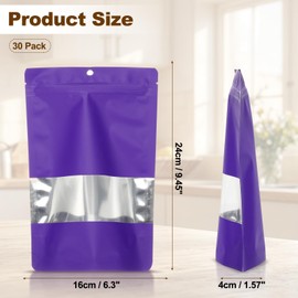 PATIKIL 6.3x9.45 in Stand Up Pouch Bags, 30 Pack Resealable Matte Metallic Aluminum Foil Bags Pouches with Clear Window and Zip for Food Storage Snack Packaging, Purple