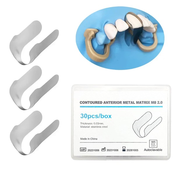 30Pcs/Box Anterior Matrix Bands, Dental Metal Curvature Matrix Bands for