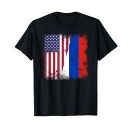 Half Russian Flag T-Shirt | Vintage Russia USA Gift T-Shirt