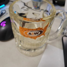 A&W Vintage A&W Mini Short Root Beer Mug w/ Orange US Map and Oval Logo  4 1/2" Tall