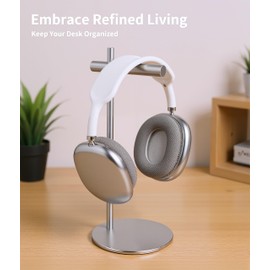 LinNature Aluminum Alloy Headphone Stand for Desk with Non-Slip Base - Universal headset stand Compatible with Over-Ear, On-Ear and Neckband Headphones (Silver)