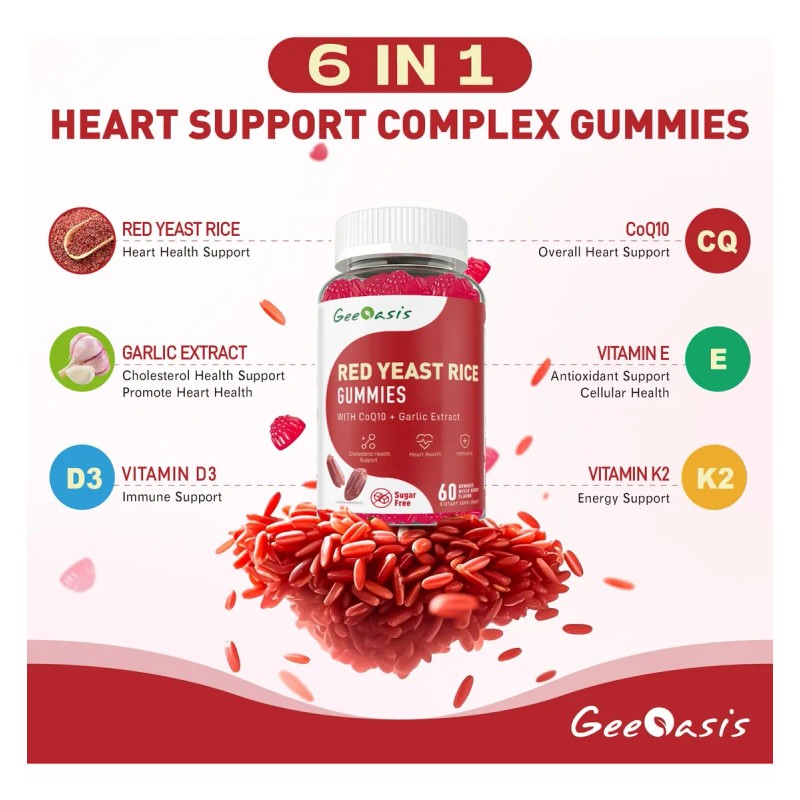 Geeoasis Red Yeast Rice Con Coq10 Gomitas Sin Azúcar