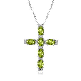 B. BRILLIANT Sterling Silver Peridot Oval-Cut Large Cross Necklace for Women